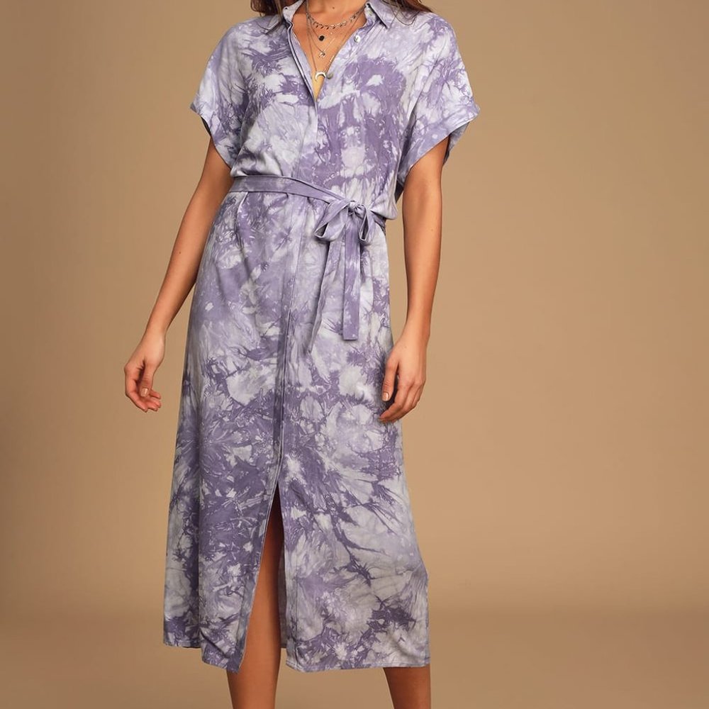 Lulus Carefree Lifestyle Purple Tie-Dye Shirt Dress